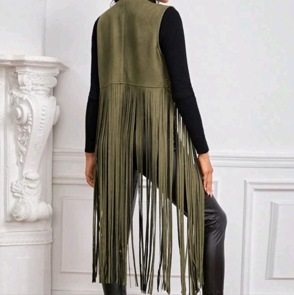 NEW FRINGE HEM OPEN FRONT VEST COAT - Picture 4 of 5